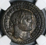 295 NGC AU Constantius I Caesar Nummus Follis Roman Empire Cyzicus Mint Genius (25071302C)