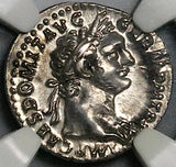 92 NGC AU Domitian Roman Empire Denarius Minerva Thunderbolt Spear Shield 4/5 5/5 (25100402C)