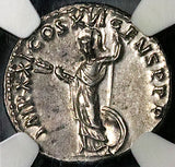 92 NGC AU Domitian Roman Empire Denarius Minerva Thunderbolt Spear Shield 4/5 5/5 (25100402C)