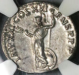 92 NGC AU Domitian Roman Empire Denarius Minerva Thunderbolt Spear Shield 4/5 5/5 (25100402C)