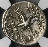 82 BC NGC Ch VF Flaccus Roman Republic Denarius Winged Victory Legionary Eagle (25081401C)