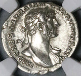 118 Hadrian NGC Ch XF Roman Empire Denarius Justitia Rare Portrait (25080902C)