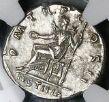 118 Hadrian NGC Ch XF Roman Empire Denarius Justitia Rare Portrait (25080902C)