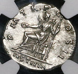 118 Hadrian NGC Ch XF Roman Empire Denarius Justitia Rare Portrait (25080902C)