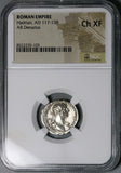 118 Hadrian NGC Ch XF Roman Empire Denarius Justitia Rare Portrait (25080902C)
