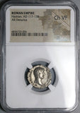 134 Hadrian NGC Ch VF Roman Empire Denarius Salus Eastern Mint? (25080502C)