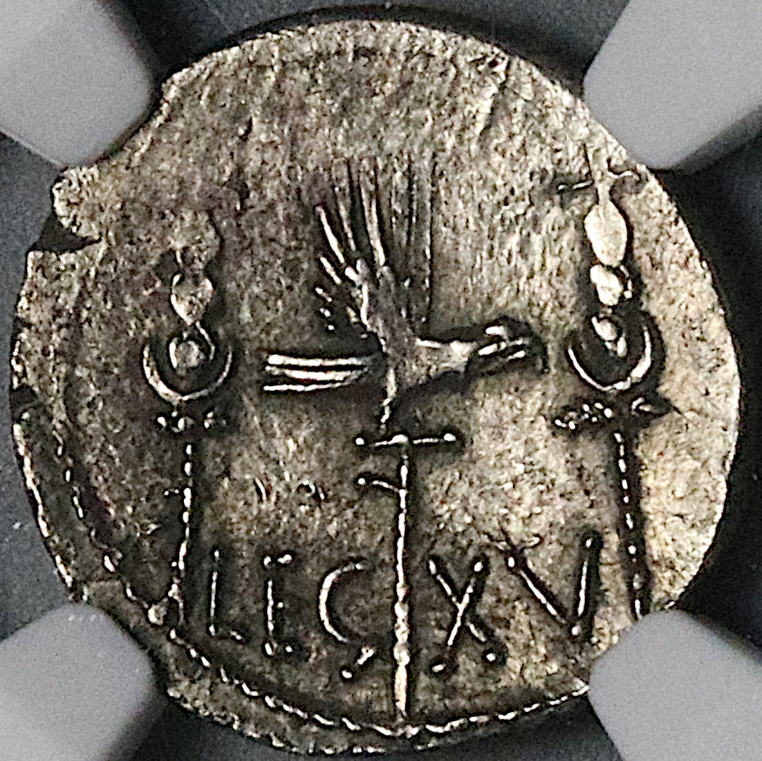 32 BC NGC AU Marc Antony Denarius Legion XV Roman Imperatorial War
