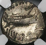 32 BC NGC AU Marc Antony Denarius Legion XV Roman Imperatorial War Galley (23060701C)