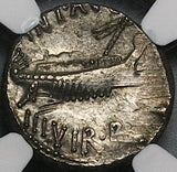 32 BC NGC AU Marc Antony Denarius Legion XV Roman Imperatorial War Galley (23060701C)