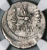 32 BC NGC Ch VF Marc Antony Denarius Legion XVIII Roman Imperatorial Galley Eagle (25042001D)