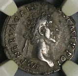 97 NGC Ch VF Nerva Roman Empire Denarius Sacrificial Priest Implements Trajan Father (24081701C)