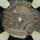97 NGC Ch VF Nerva Roman Empire Denarius Sacrificial Priest Implements Trajan Father (24081701C)