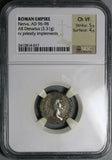 97 NGC Ch VF Nerva Roman Empire Denarius Sacrificial Priest Implements Trajan Father (24081701C)