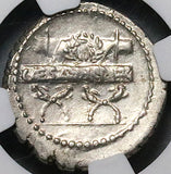 42 BC NGC Ch VF Octavian Roman Imperatorial Denarius Julius Caesar's Curule Chair (24082802C)