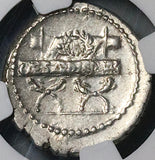 42 BC NGC Ch VF Octavian Roman Imperatorial Denarius Julius Caesar's Curule Chair (24082802C)