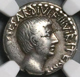 36 BC NGC Ch F Octavian Roman Imperatorial Denarius Temple Divo Julius Caesar (25041202C)