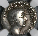 36 BC NGC Ch F Octavian Roman Imperatorial Denarius Temple Divo Julius Caesar (25041202C)