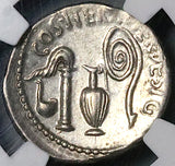37 BC NGC XF Octavian Roman Imperatorial Denarius Priestly Implements (24082801C)