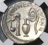 37 BC NGC XF Octavian Roman Imperatorial Denarius Priestly Implements (24082801C)