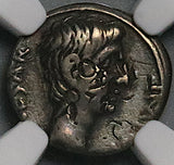 29 BC NGC Ch F Augustus Roman Empire Quinarius Recapture Asia Anthony Cleopatra (24071401D)