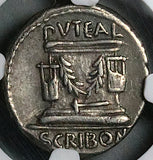 62 BC NGC Ch VF Scribonius Libo Roman Republic AR Denarius Puteal Scribonianum Coinage Hammer (25052202C)