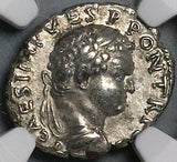 72 NGC Ch XF Titus Denarius Roman Empire Concordia Caesar Coliseum Vesuvius (24070701C)
