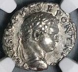 72 NGC Ch XF Titus Denarius Roman Empire Concordia Caesar Coliseum Vesuvius (24070701C)