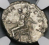 72 NGC Ch XF Titus Denarius Roman Empire Concordia Caesar Coliseum Vesuvius (24070701C)