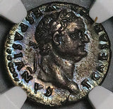 76 NGC Ch XF Titus Denarius Roman Empire Caesar Jupiter Scepter Patera (24082204C)