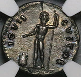 76 NGC Ch XF Titus Denarius Roman Empire Caesar Jupiter Scepter Patera (24082204C)