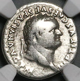 79 NGC F Titus Denarius Roman Quadriga Grain Scarce Coliseum Pompeii (25080901C)