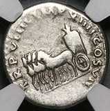 79 NGC F Titus Denarius Roman Quadriga Grain Scarce Coliseum Pompeii (25080901C)
