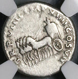 79 NGC F Titus Denarius Roman Quadriga Grain Scarce Coliseum Pompeii (25080901C)