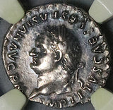 80 NGC XF Titus AR Denarius Roman Empire Left Portrait Throne Thunderbolt Coliseum Pompeii (25100304C)