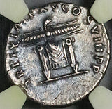 80 NGC XF Titus AR Denarius Roman Empire Left Portrait Throne Thunderbolt Coliseum Pompeii (25100304C)