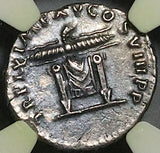 80 NGC XF Titus AR Denarius Roman Empire Left Portrait Throne Thunderbolt Coliseum Pompeii (25100304C)