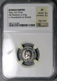 80 NGC XF Titus AR Denarius Roman Empire Left Portrait Throne Thunderbolt Coliseum Pompeii (25100304C)