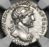 114 NGC Ch VF Trajan's Column Denarius Roman Empire Dacian War Military Monument (25070903C)