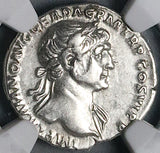 114 NGC Ch VF Trajan's Column Denarius Roman Empire Dacian War Military Monument (25070903C)