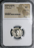 114 NGC XF Fine Style Trajan Denarius Roman Empire Genius SPQR (23060402C)