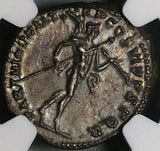 114 NGC AU Trajan Roman Empire Denarius Mars Trophy Spear (23042502C)