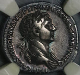 114 NGC Ch VF Trajan Roman Empire Denarius Mars Trophy Spear Triumph (25051701C)
