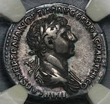 114 NGC Ch VF Trajan Roman Empire Denarius Mars Trophy Spear Triumph (25051701C)