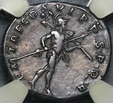 114 NGC Ch VF Trajan Roman Empire Denarius Mars Trophy Spear Triumph (25051701C)