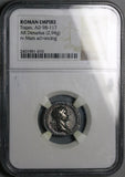 114 NGC Ch VF Trajan Roman Empire Denarius Mars Trophy Spear Triumph (25051701C)