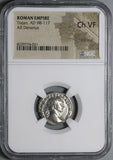 106 NGC Ch VF Trajan Roman Empire Denarius Victory Dacia Shields (25080501C)