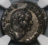 73 NGC AU Vespasian Denarius Roman Empire Emperor Seated Scepter (24051301C)