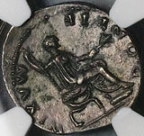 73 NGC AU Vespasian Denarius Roman Empire Emperor Seated Scepter (24051301C)