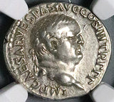 69 NGC Ch VF Star Vespasian Denarius Roman Empire Rare Ephesus Pax Bust (24120503C)