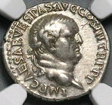69 NGC Ch VF Star Vespasian Denarius Roman Empire Rare Ephesus Pax Bust (24120503C)